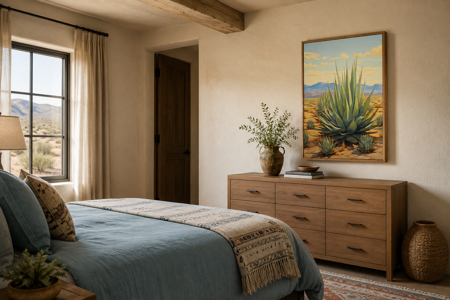 Agave In The Desert Framed Canvas Wall Art For Southwestern Wall Decor