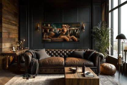 Airedale Terrier Wall Art - Rustic Dog Painting | Whiskey Lounge Print Decor for Men