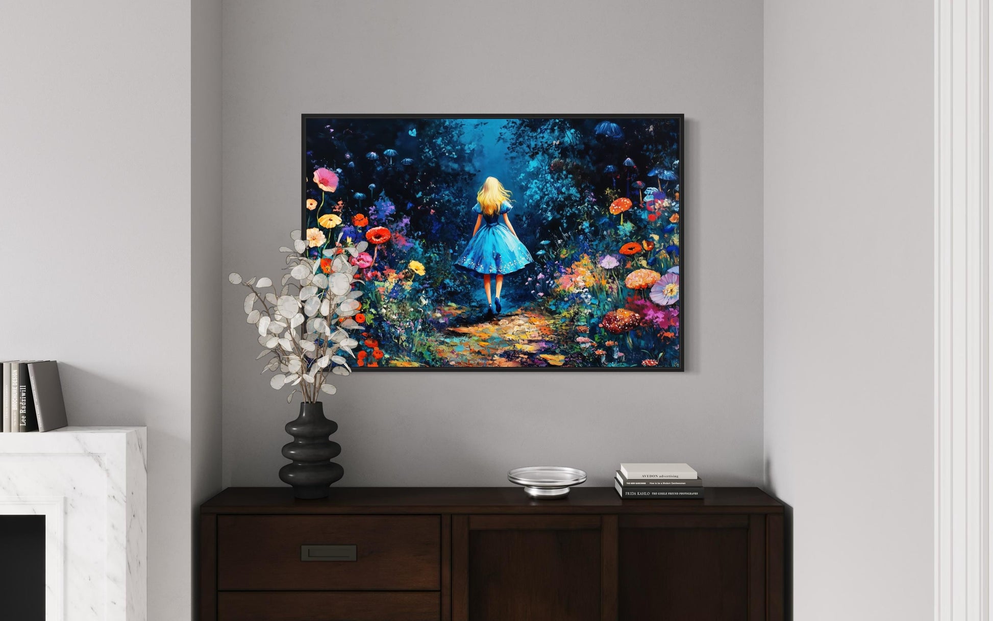 Alice In Wonderland In Magical Forest Framed Canvas Wall Art
