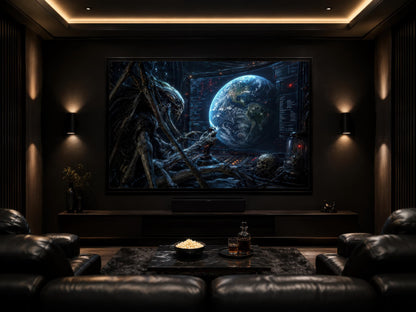Alien Commander Wall Art – Dark Sci Fi Space Canvas Print for Man Cave Decor