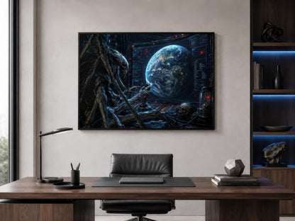 Alien Commander Wall Art – Dark Sci Fi Space Canvas Print for Man Cave Decor