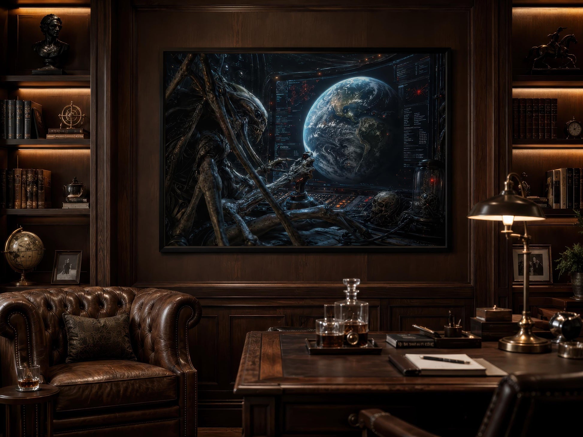 Alien Commander Wall Art – Dark Sci Fi Space Canvas Print for Man Cave Decor