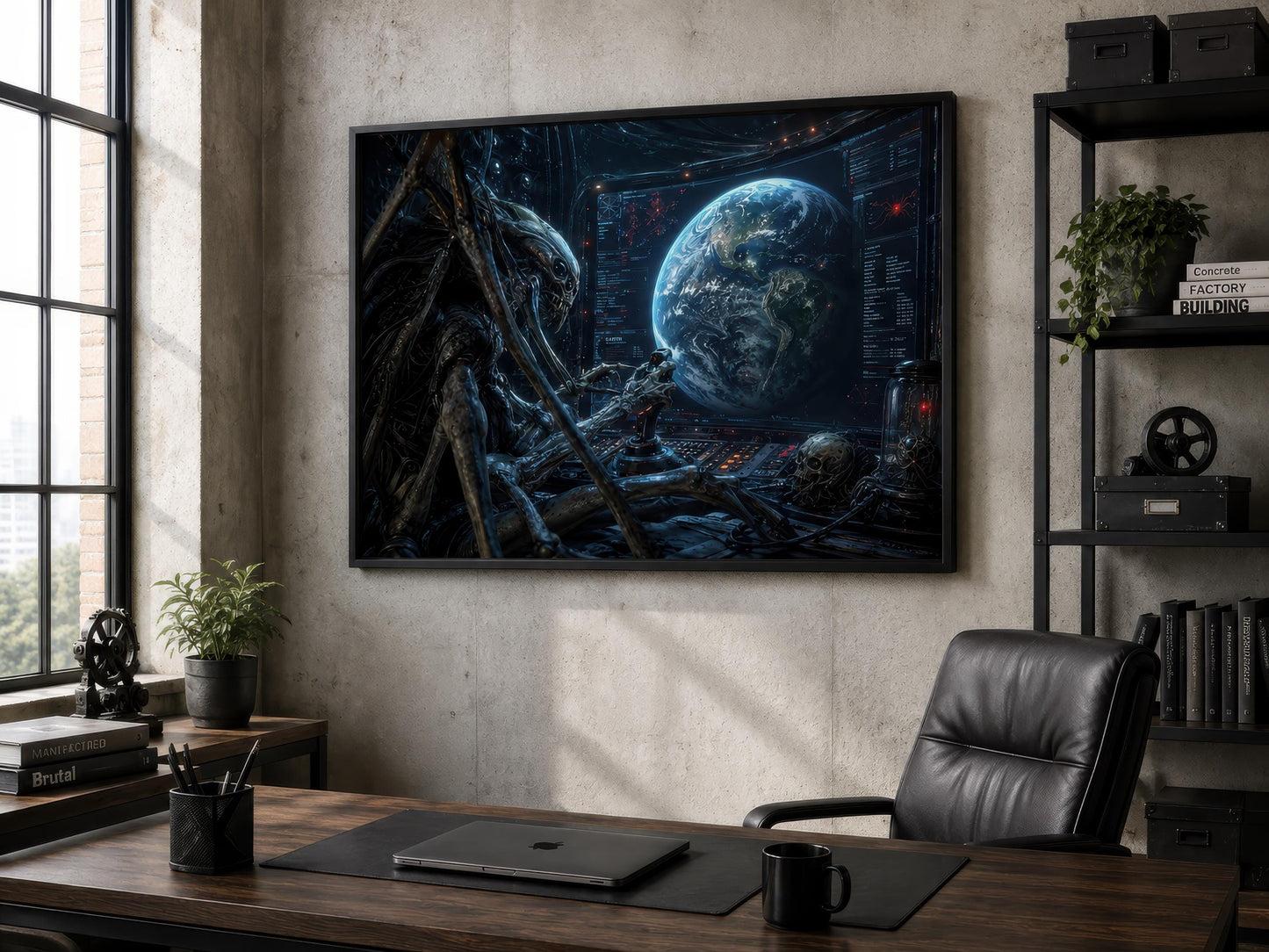 Alien Commander Wall Art – Dark Sci Fi Space Canvas Print for Man Cave Decor