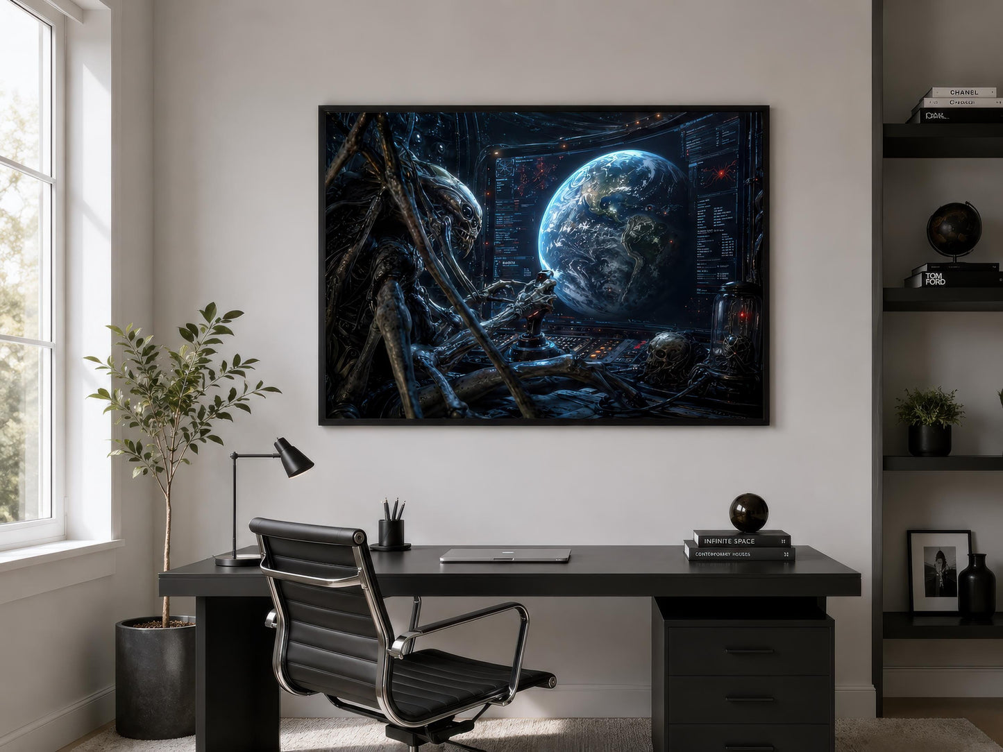 Alien Commander Wall Art – Dark Sci Fi Space Canvas Print for Man Cave Decor