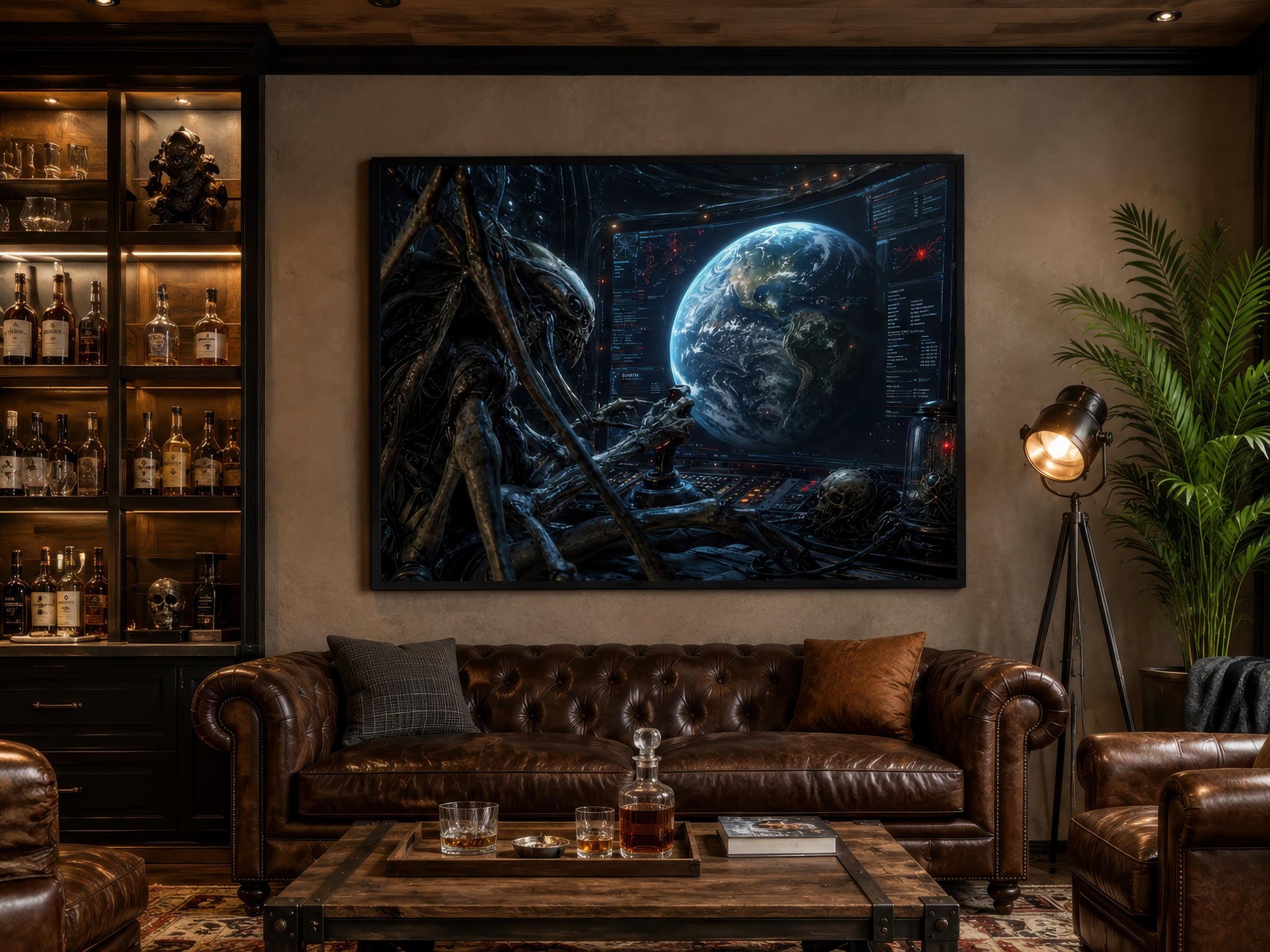 Alien Commander Wall Art – Dark Sci Fi Space Canvas Print for Man Cave Decor