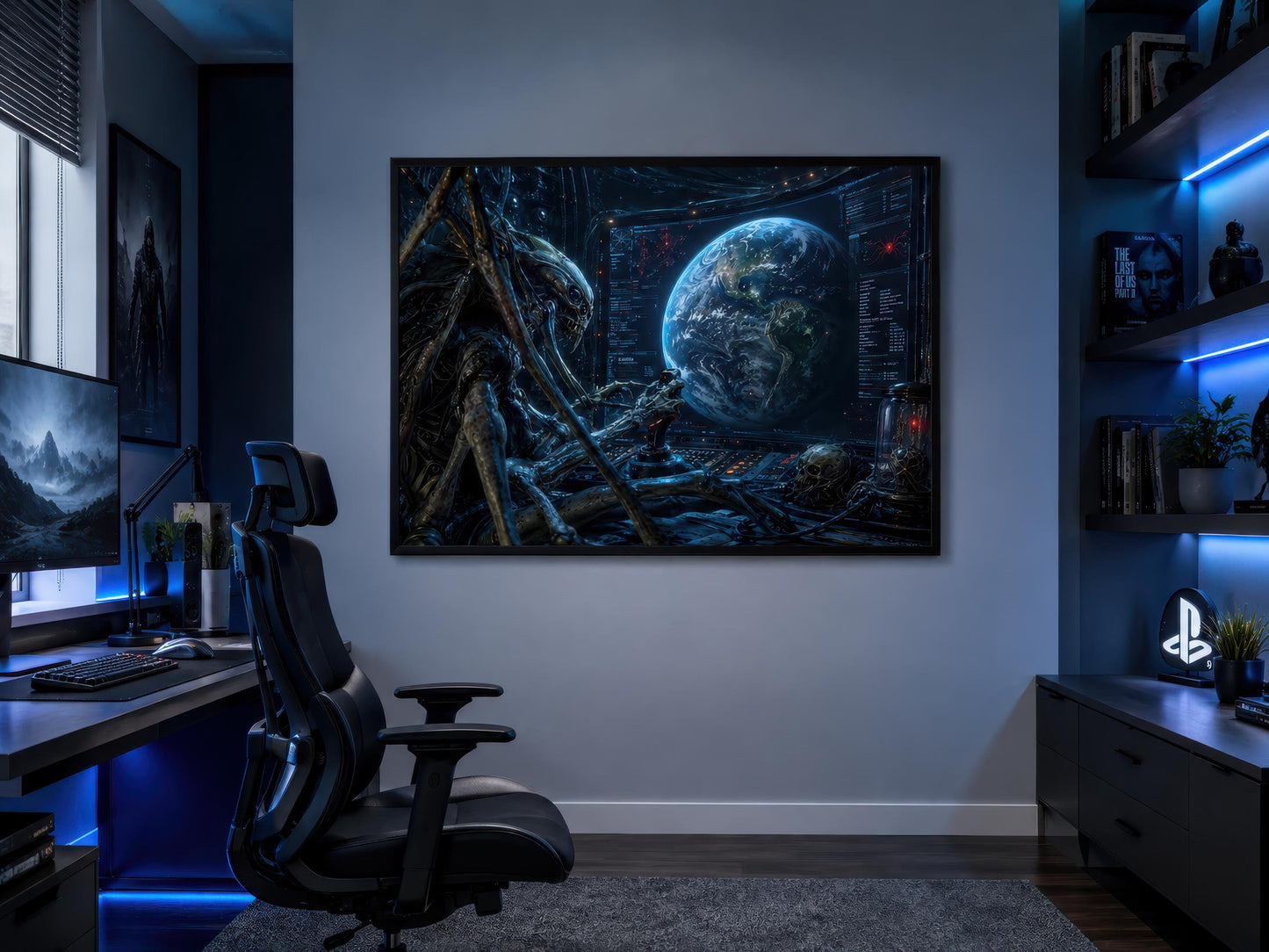 Alien Commander Wall Art – Dark Sci Fi Space Canvas Print for Man Cave Decor
