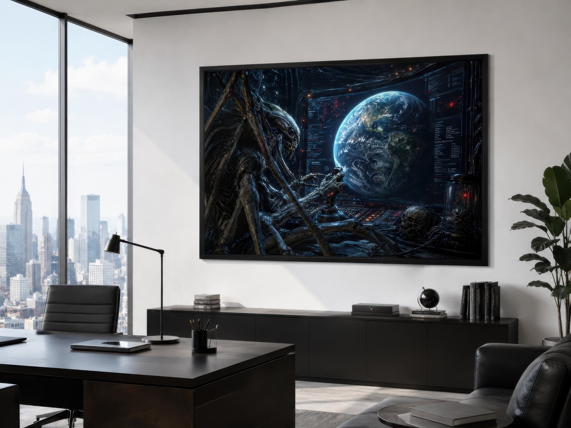 Alien Commander Wall Art – Dark Sci Fi Space Canvas Print for Man Cave Decor