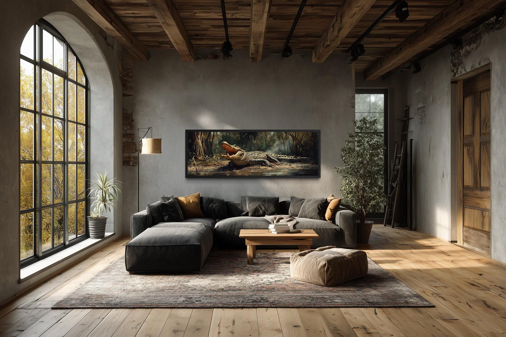 Alligator Wall Art Long Horizontal Canvas Print | Man Cave Wildlife Decor