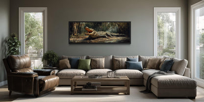 Alligator Wall Art Long Horizontal Canvas Print | Man Cave Wildlife Decor