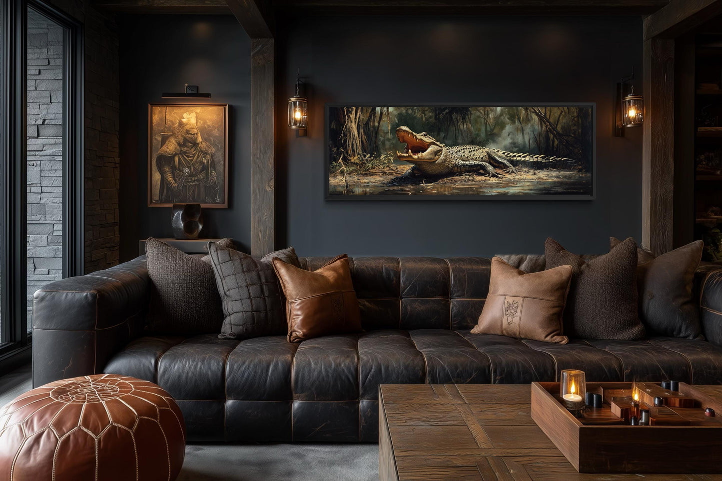 Alligator Wall Art Long Horizontal Canvas Print | Man Cave Wildlife Decor