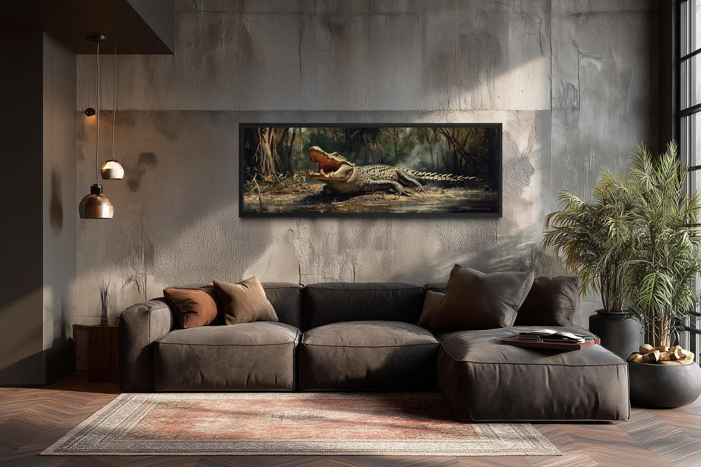 Alligator Wall Art Long Horizontal Canvas Print | Man Cave Wildlife Decor