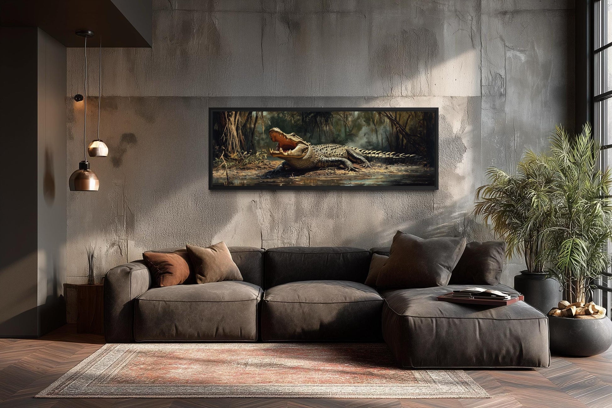 Alligator Wall Art Long Horizontal Canvas Print | Man Cave Wildlife Decor