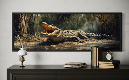 Alligator Wall Art Long Horizontal Canvas Print | Man Cave Wildlife Decor