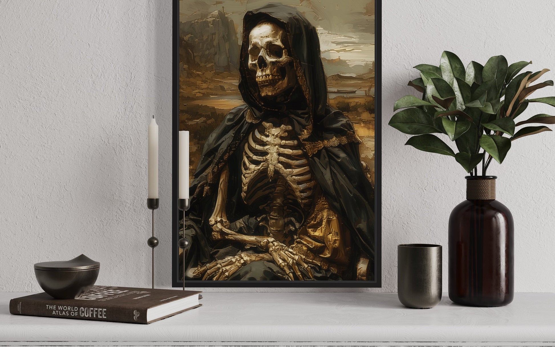 Altered Art Mona Lisa Skeleton Gothic Halloween Wall Art