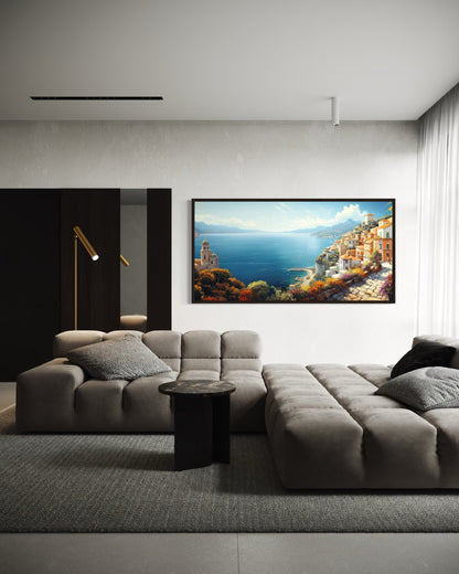 Amalfi Coast Wall Art – Large Italian Coastal Painting | Framed Canvas Print