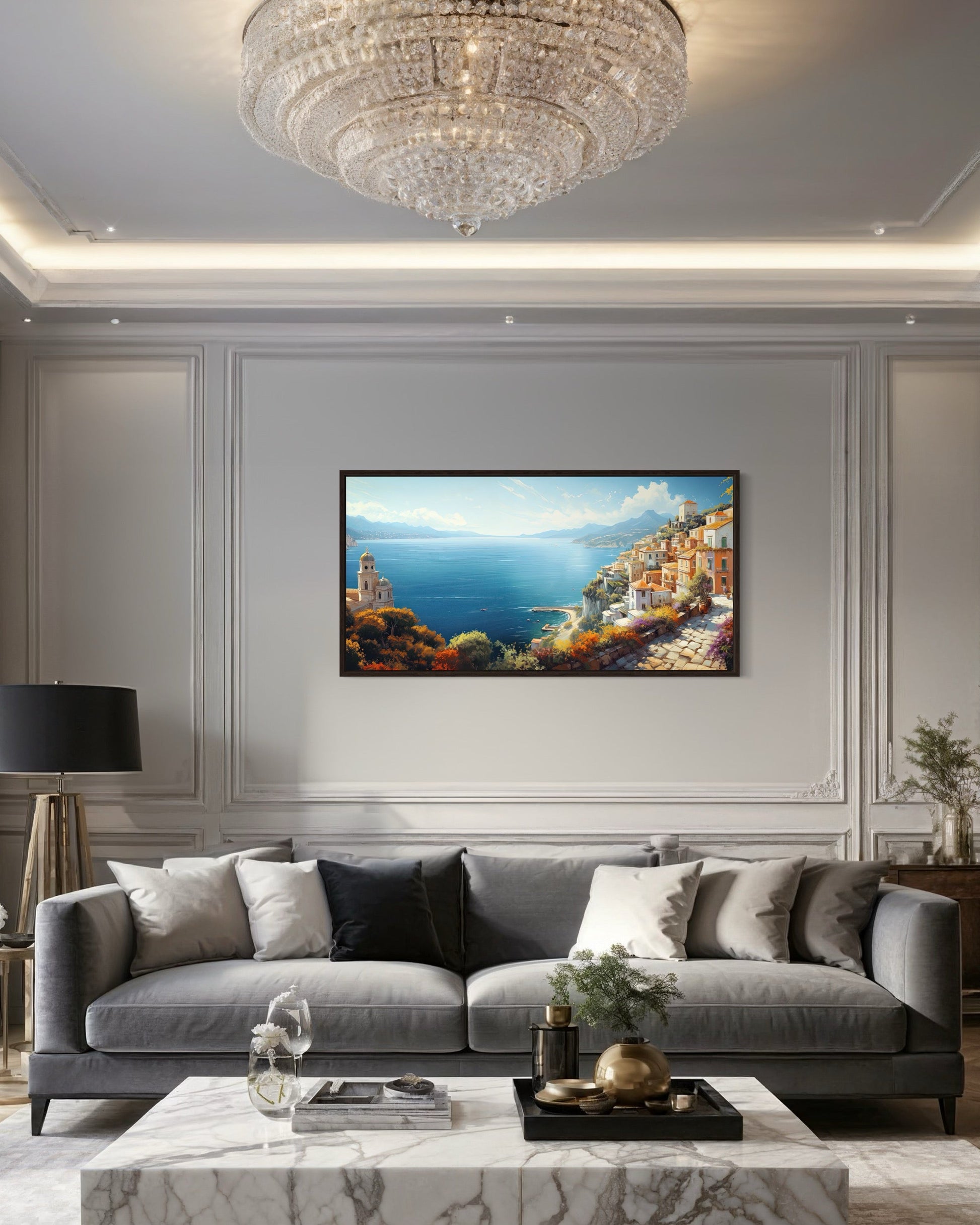 Amalfi Coast Wall Art – Large Italian Coastal Painting | Framed Canvas Print