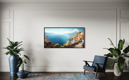 Amalfi Coast Wall Art – Large Italian Coastal Painting | Framed Canvas Print