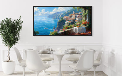 Amalfi Coast Window View Framed Canvas Wall Art For Dining Room