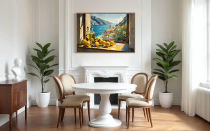 Amalfi Coast Window View With Lemons And Olive Wall Art For Dining Room Decor