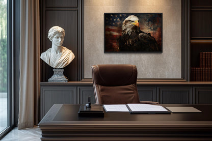 American Bald Eagle With USA Flag Background Canvas Wall Art