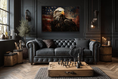 American Bald Eagle With USA Flag Background Canvas Wall Art