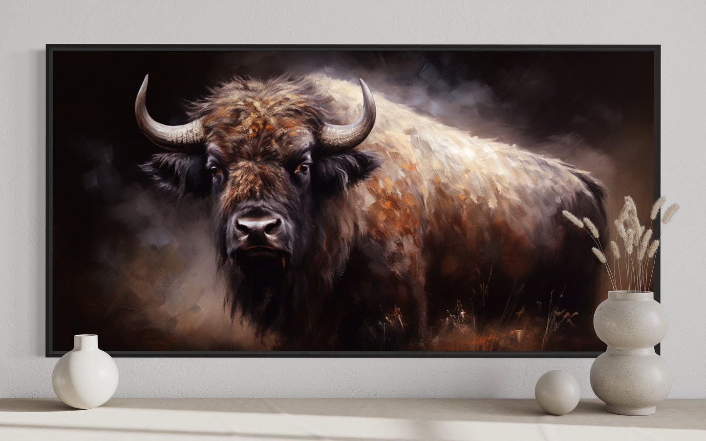 American Buffalo Wall Art - Extra Large Framed Canvas Print | Rustic Living Room Decor