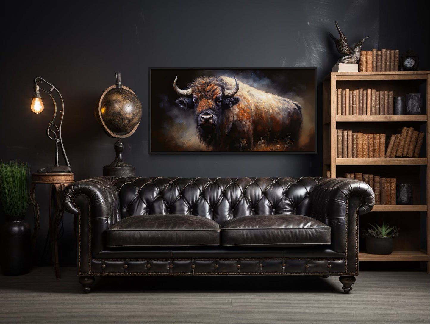 American Buffalo Wall Art - Extra Large Framed Canvas Print | Rustic Living Room Decor