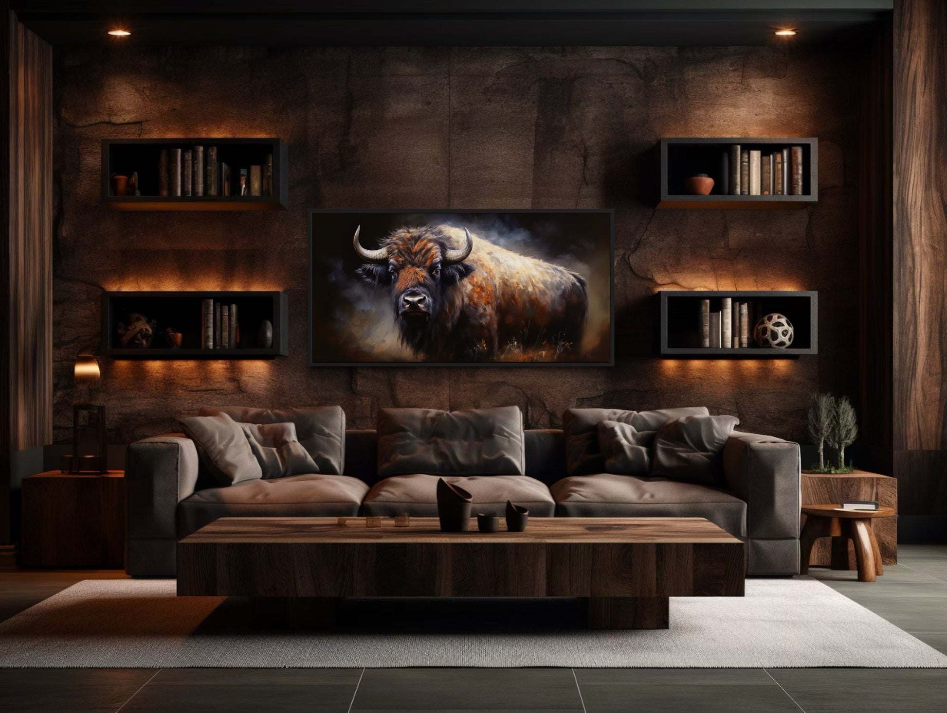 American Buffalo Wall Art - Extra Large Framed Canvas Print | Rustic Living Room Decor