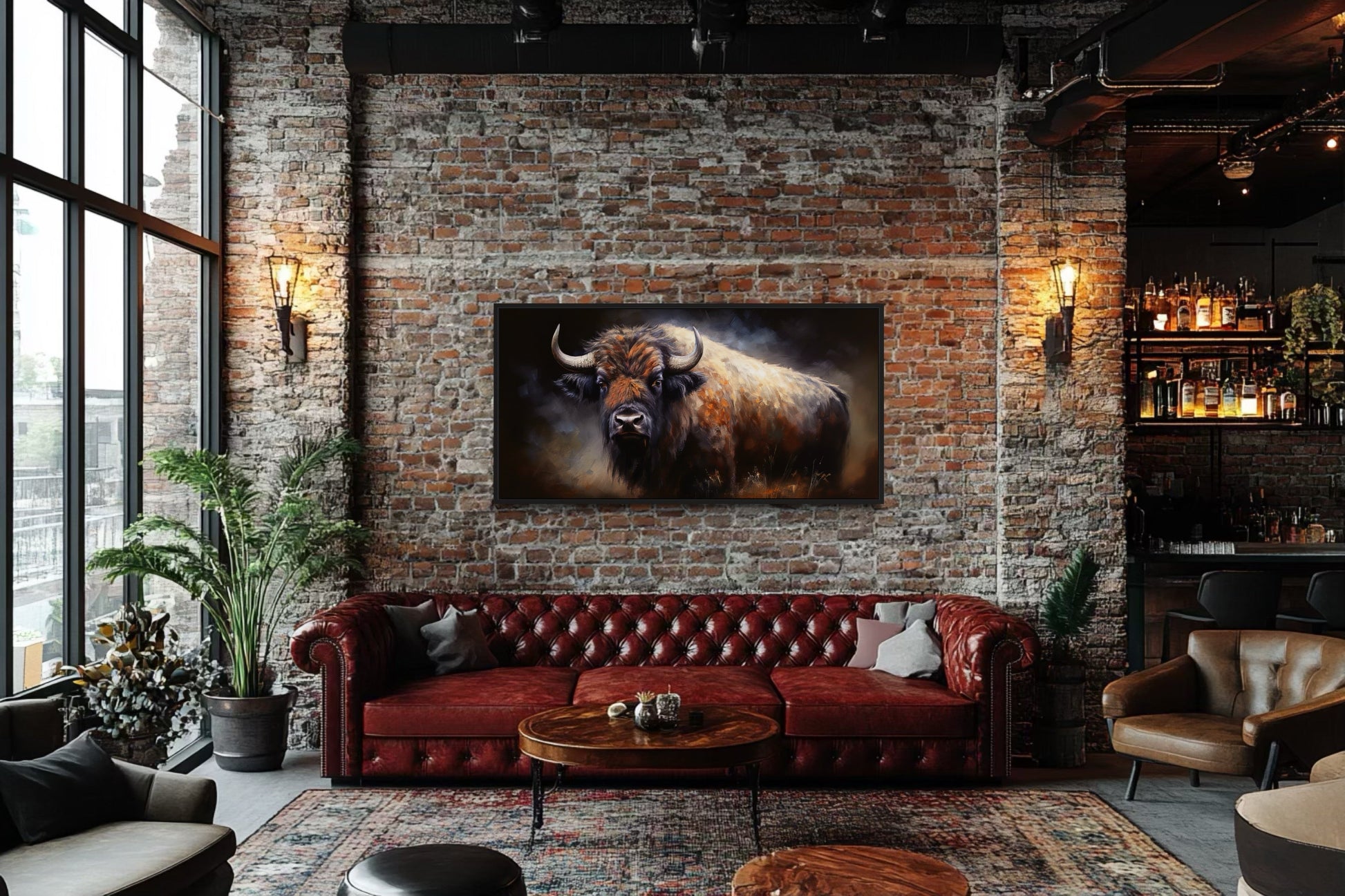 American Buffalo Wall Art - Extra Large Framed Canvas Print | Rustic Living Room Decor