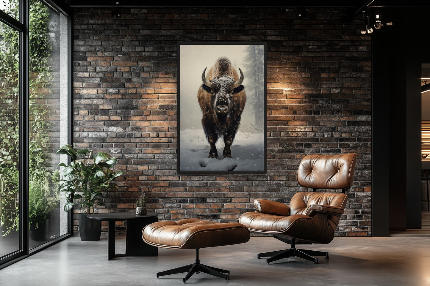 American Buffalo in Snow Framed Canvas Wall Art