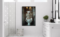 American Bulldog Dog On The Toilet Reading Newspaper Picture Canvas Wall Art
