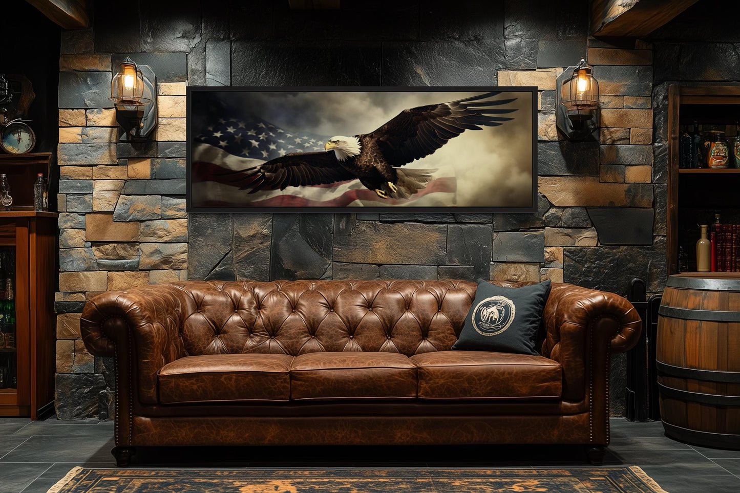 American Eagle Flying Over USA Flag Wall Art For Men's Office