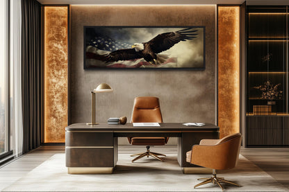 American Eagle Flying Over USA Flag Wall Art For Men's Office