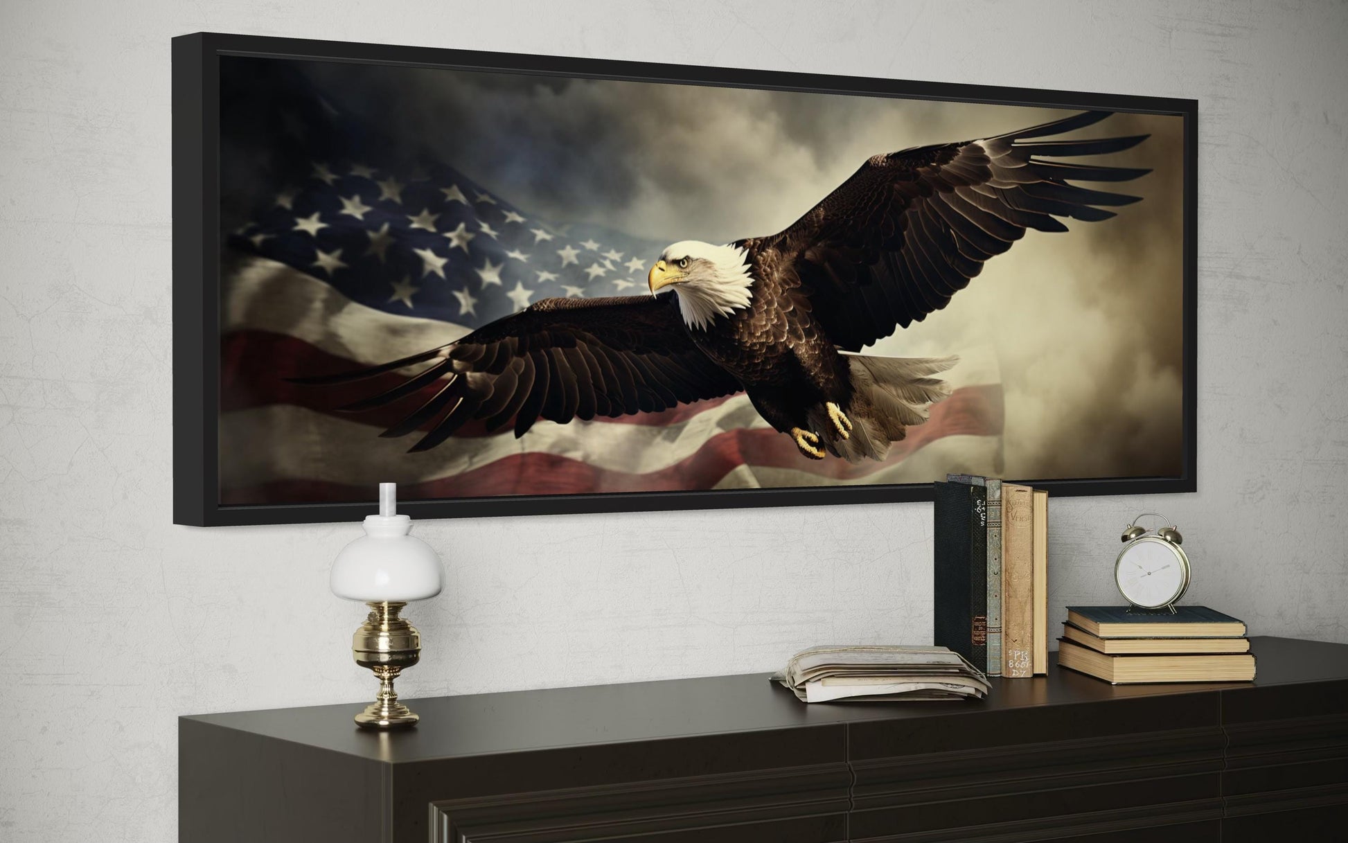 American Eagle Flying Over USA Flag Wall Art For Men's Office