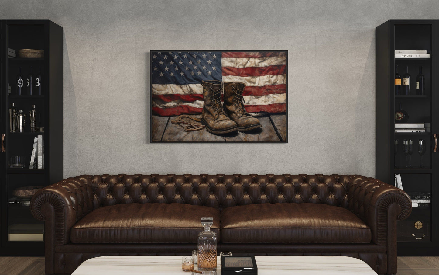 American Flag And Soldier Boots Military Patriotic Wall Art
