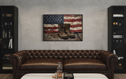 American Flag And Soldier Boots Military Patriotic Wall Art