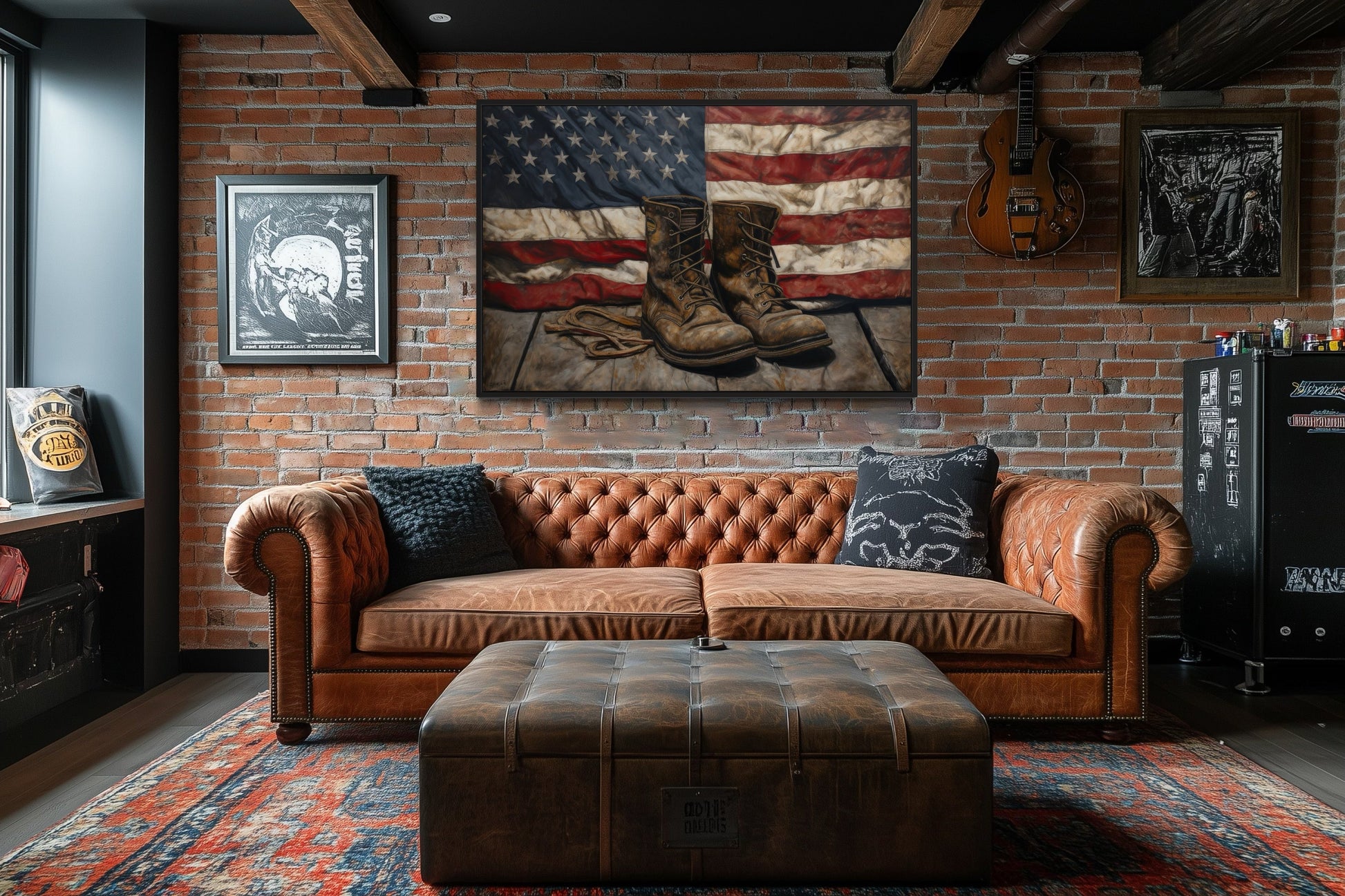 American Flag And Soldier Boots Military Patriotic Wall Art