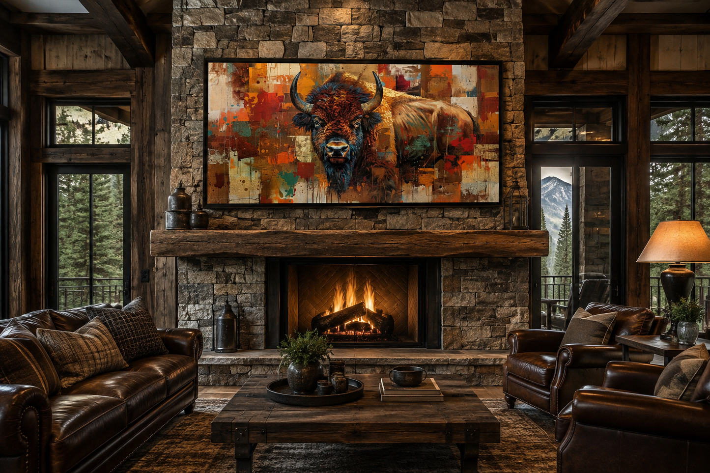 Amercan Bison Wall Art - Colorful Southwestern Canvas Print | Rustic Home Decor