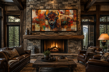 Amercan Bison Wall Art - Colorful Southwestern Canvas Print | Rustic Home Decor