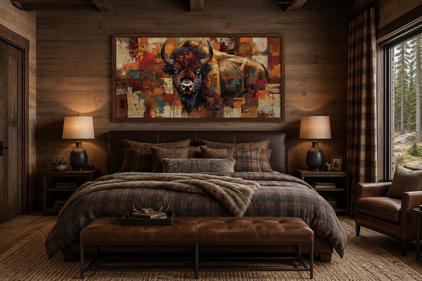 Amercan Bison Wall Art - Colorful Southwestern Canvas Print | Rustic Home Decor