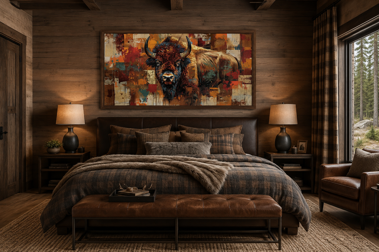 Amercan Bison Wall Art - Colorful Southwestern Canvas Print | Rustic Home Decor