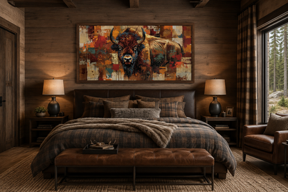 Amercan Bison Wall Art - Colorful Southwestern Canvas Print | Rustic Home Decor