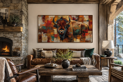 Amercan Bison Wall Art - Colorful Southwestern Canvas Print | Rustic Home Decor