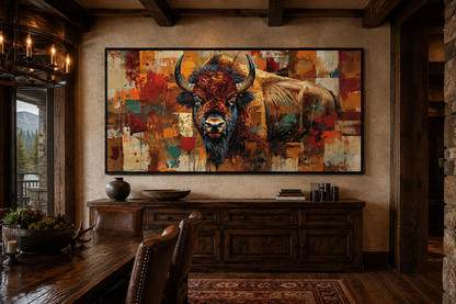 Amercan Bison Wall Art - Colorful Southwestern Canvas Print | Rustic Home Decor