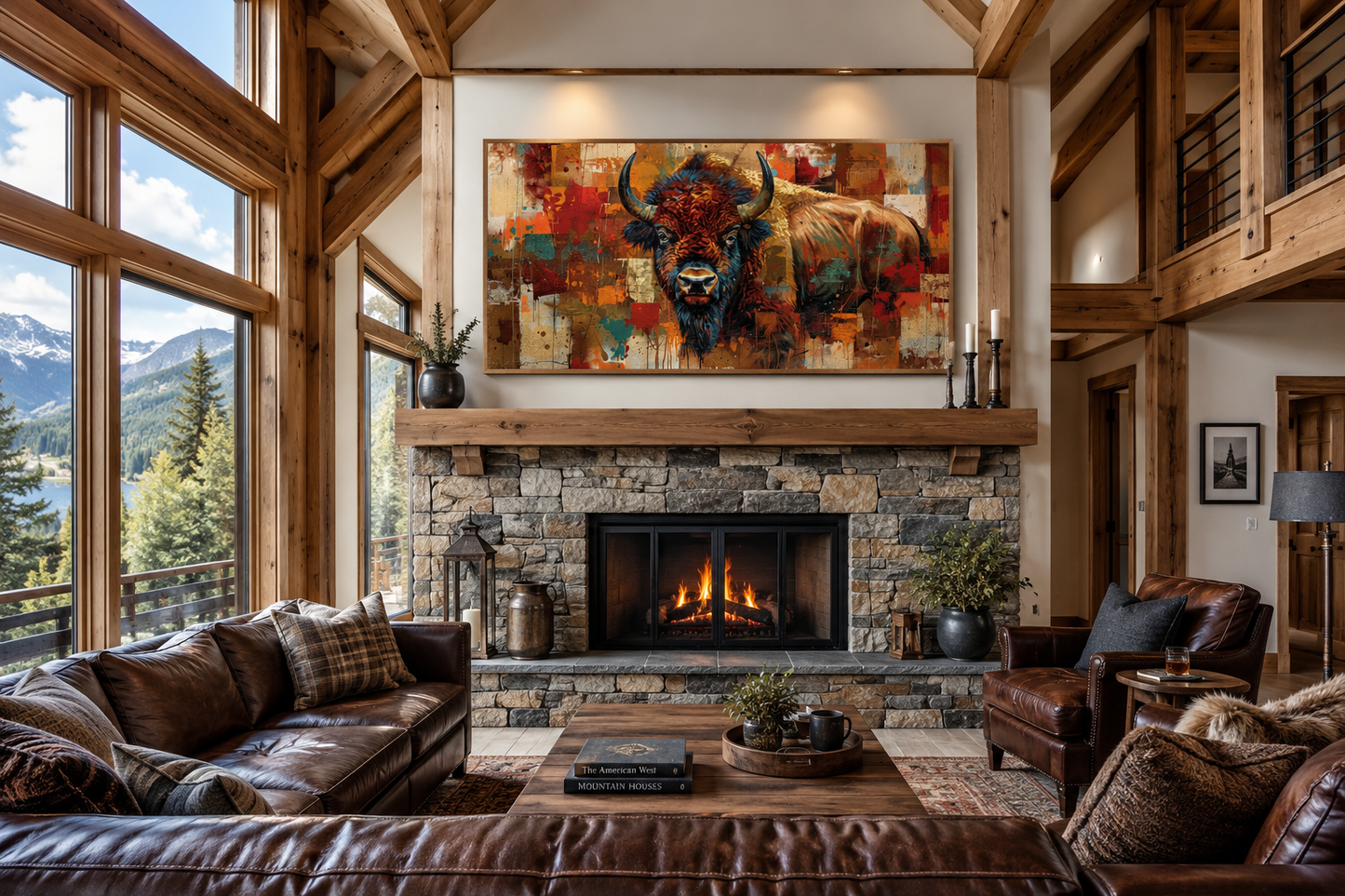 Amercan Bison Wall Art - Colorful Southwestern Canvas Print | Rustic Home Decor