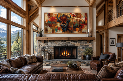 Amercan Bison Wall Art - Colorful Southwestern Canvas Print | Rustic Home Decor