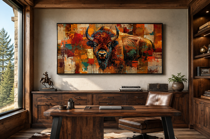 Amercan Bison Wall Art - Colorful Southwestern Canvas Print | Rustic Home Decor