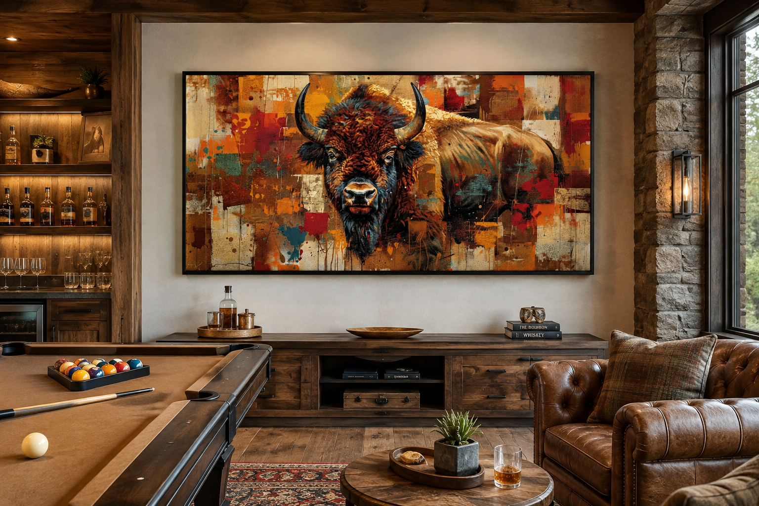 Amercan Bison Wall Art - Colorful Southwestern Canvas Print | Rustic Home Decor