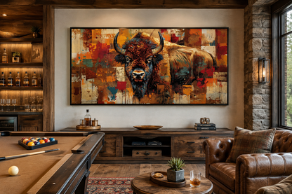 Amercan Bison Wall Art - Colorful Southwestern Canvas Print | Rustic Home Decor