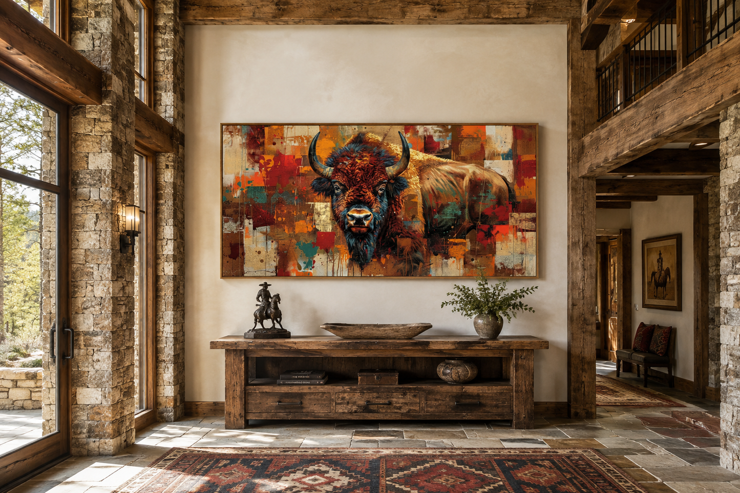 Amercan Bison Wall Art - Colorful Southwestern Canvas Print | Rustic Home Decor